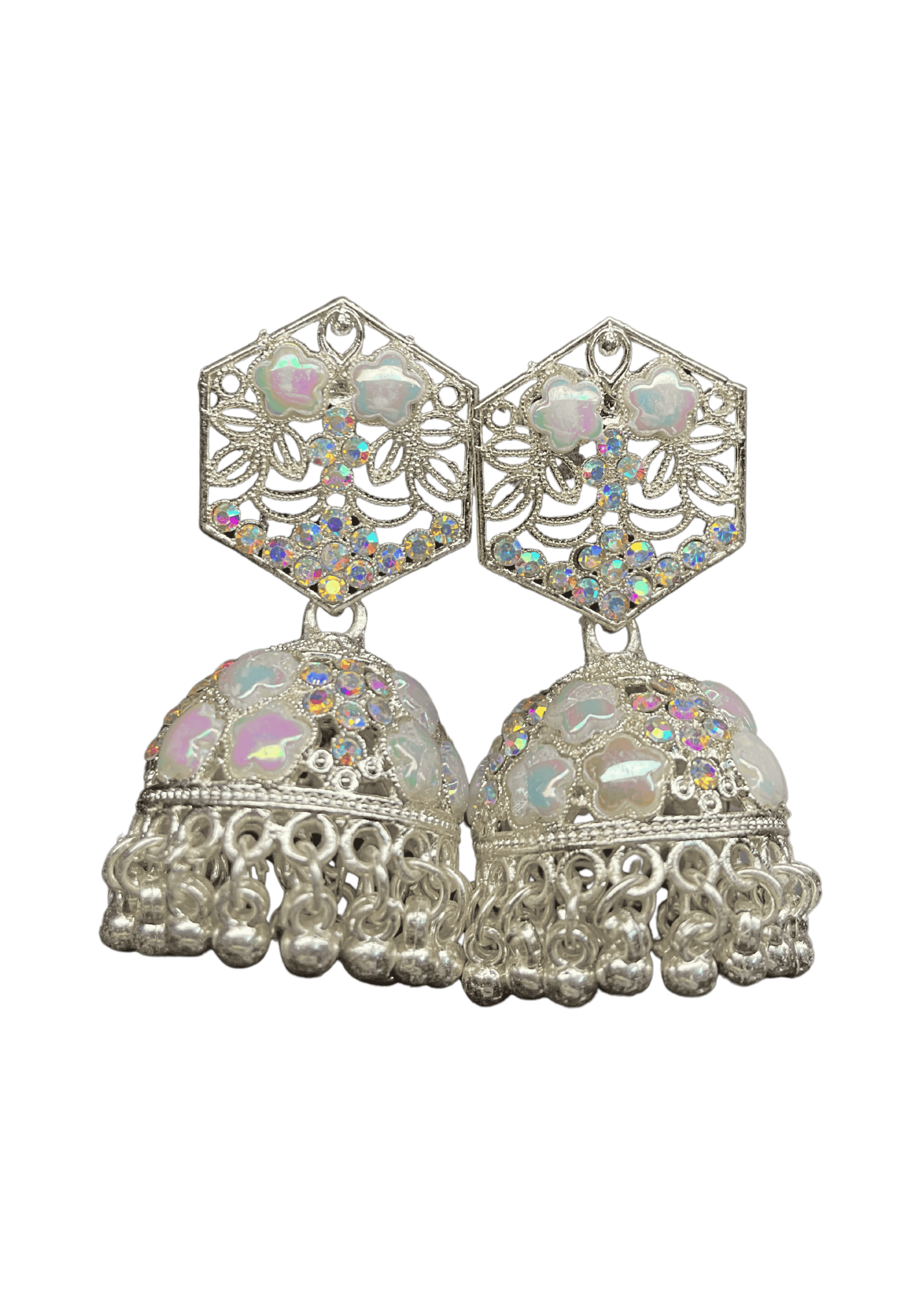 Silver-Plated Floral Dome Jhumka Earings
